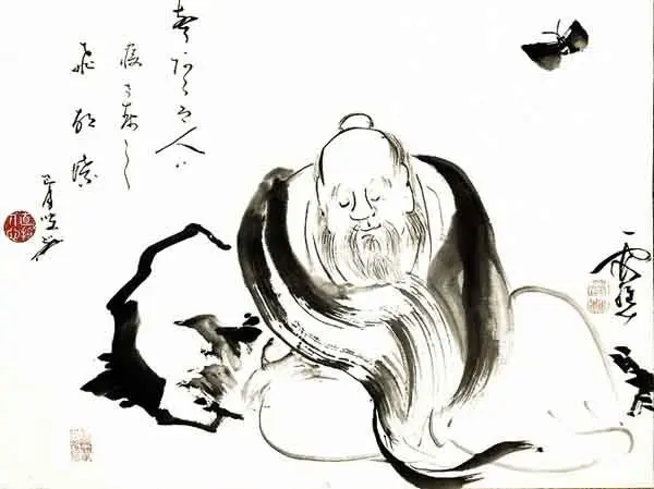 Chuang Tzu dreaming of a butterfly. Ink by Ike no Taiga, 18th Century.