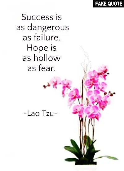 Fake Lao Tzu quote: Success is as dangerous as failure. Hope is as hollow as fear.